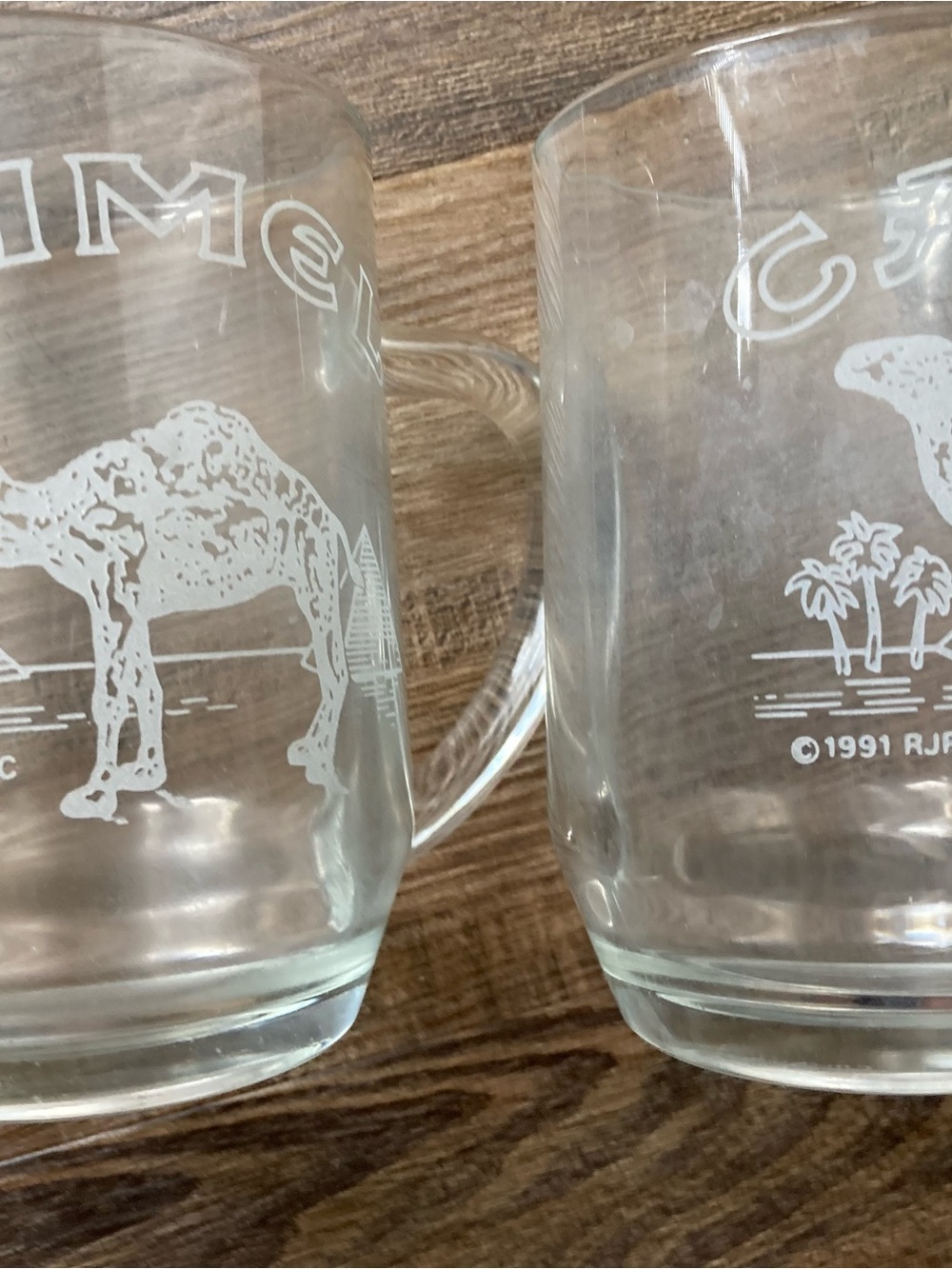 Clear Glass Mug Set with White Camel Graphic 1991 Vintage